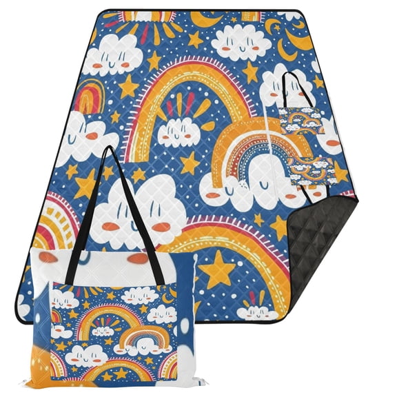 Rainbows and Cute Cloud Extra Large Picnic Beach Blanket Waterproof Sand Proof Portable Outdoor Mat 80x118