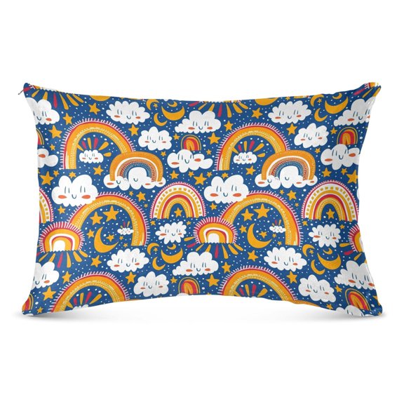 Rainbows and Cute Cloud Plush Pillow Cases Queen Size Ultra Soft Warm Pillowcases with Zipper 20"x30"