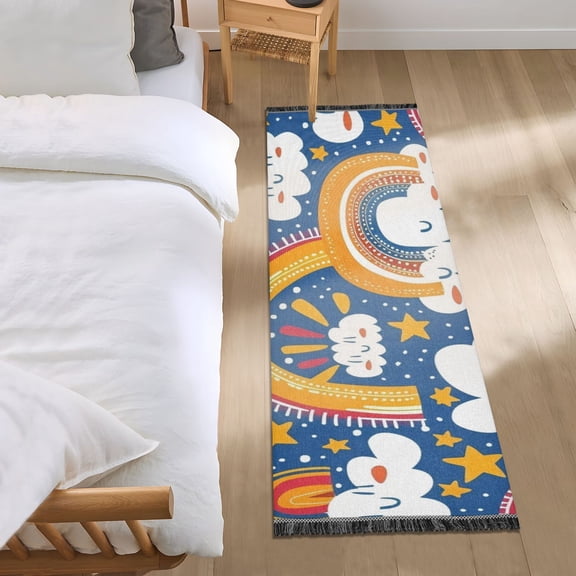 Rainbows and Cute Cloud Runner Area Rug 2x6 Soft Non-Slip Washable Bedside Carpet for Hallway Bedroom Living Room Home Decor
