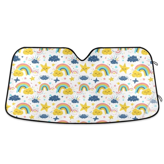 Rainbows and Sleeping Cloud Star Car Windshield Sun Shade Foldable Car Front Window Visor Heat and UV Protection 55x27.6