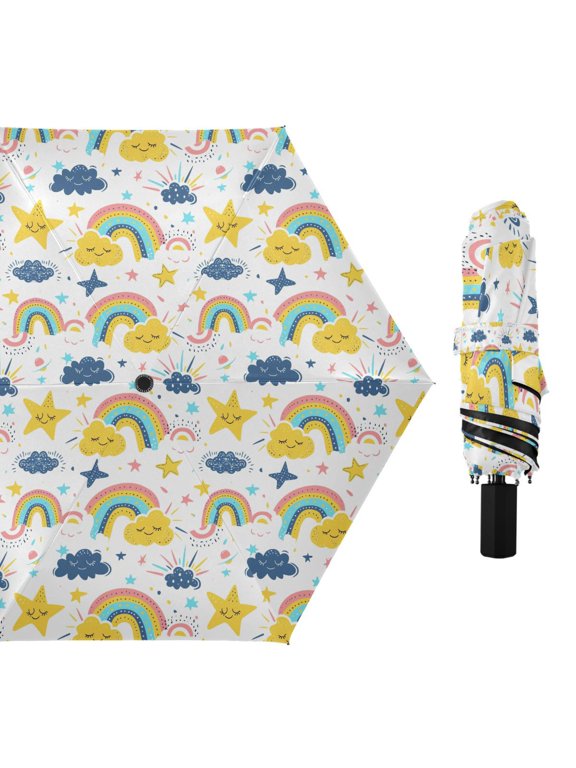Rainbows and Sleeping Cloud Star Compact Sun Umbrella Windproof Travel Umbrellas for Rain Strong Portable UV Protection