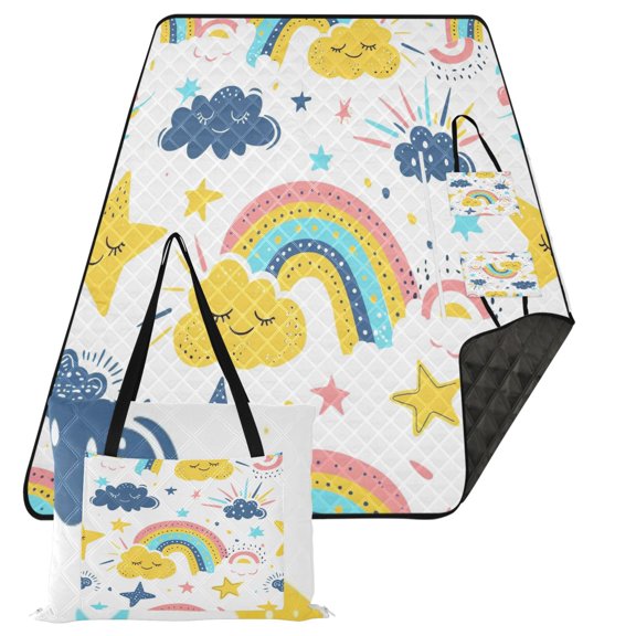 Rainbows and Sleeping Cloud Star Extra Large Picnic Beach Blanket Waterproof Sand Proof Portable Outdoor Mat 80x118