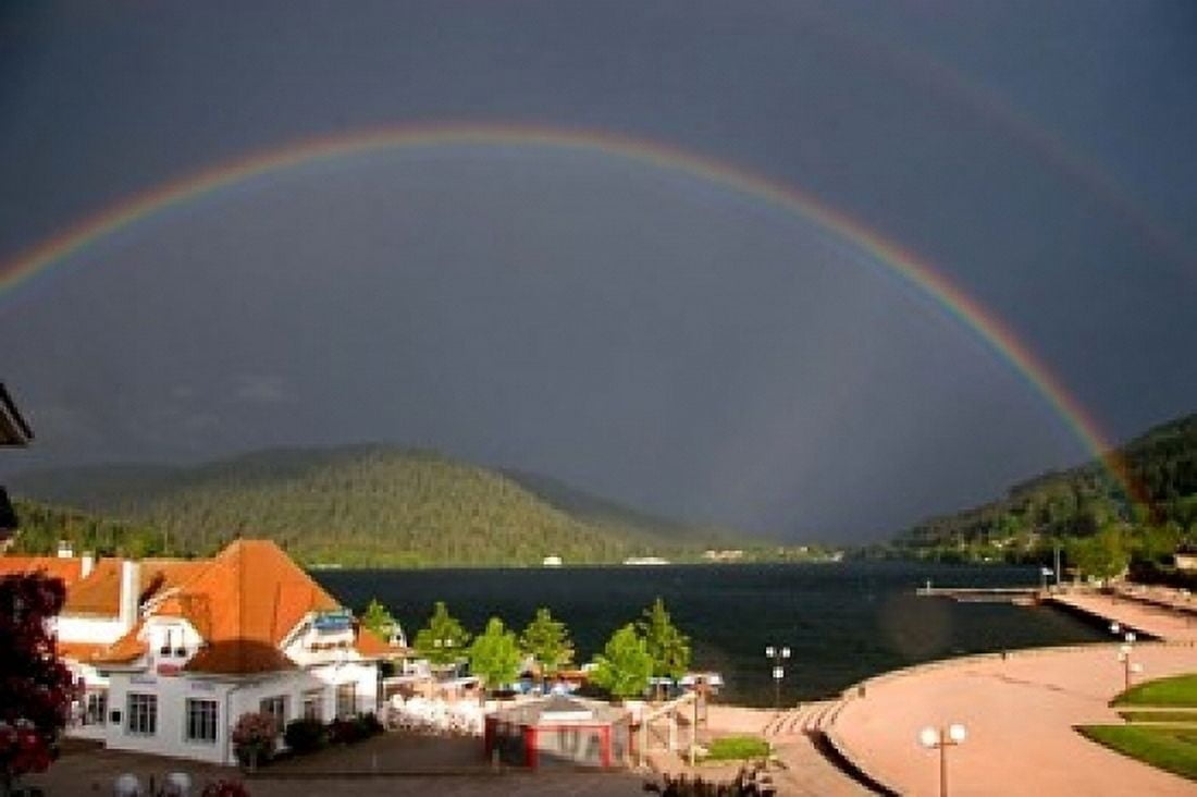 Rainbows at Lake Gerardmer France Canvas Art - David R Frazier DanitaDelimont (36 x 24)