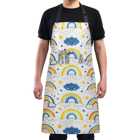 Rainbows on Cloud Kitchen Apron with 2 Pockets Adjustable waterproof Cooking Aprons for Women Men Chef