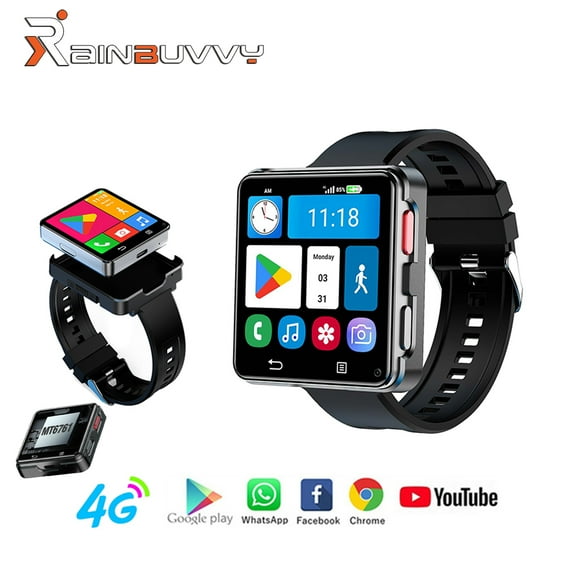 Rainbuvvy 4G Android Smart Watch 2.64 Inch Single SIM Card MTK6761 4GB 128GB GPS Bluetooth 5.0 Built-in Android 11.0 WIFi Dual Camera 2MP/8MP Compass Function 1200mAh type-c sports watch
