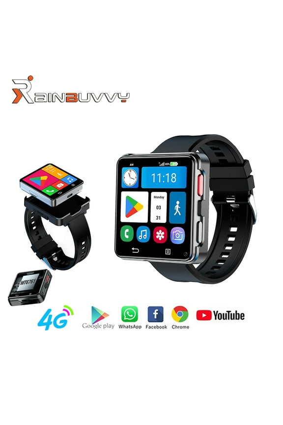 4G Android Smart Watch 2.64 Inch Single SIM Card MTK6761 4GB 128GB GPS Bluetooth 5.0 Built-in Android 11.0 WIFi Dual Camera 2MP/8MP Compass Function 1200mAh type-c sports watch