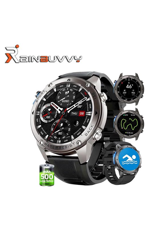 DM56 Smart Watch 1.43 Inch Full Touch Screen GPS Barometer Compass 5ATM 170+ Sports Modes IOS Android Outdoor Sports Watch