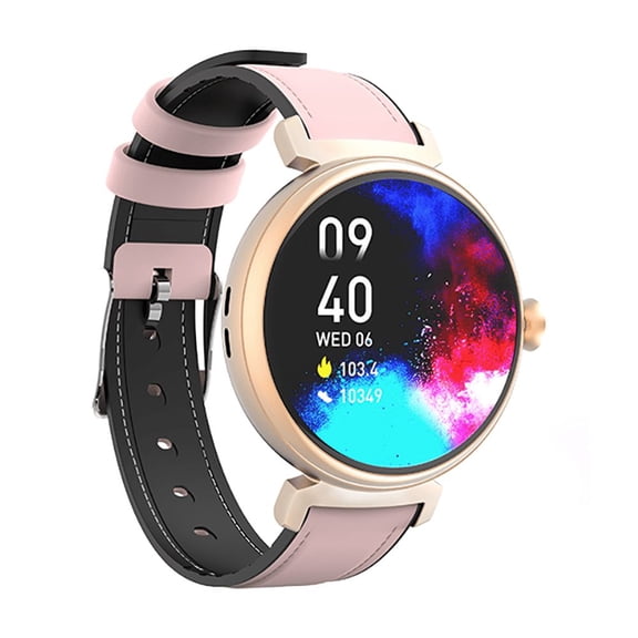 Rainbuvvy DM70 Smart Watch 1.04 Inch AMLED for Android 8.0/iOS12 Women's Fashion Watch Gold Pink Leather Strap