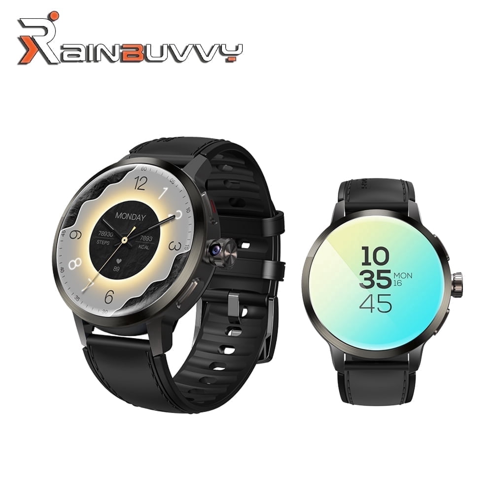 Rainbuvvy DM82 4G Smart Watch 1.75 Inch AMOLED Round Screen 2GB+16GB Android 8.1 Independent GPS+Beidou Positioning 1520mAh Sleep Monitoring Fitness Tracker Outdoor Sports Watch Black leather strap