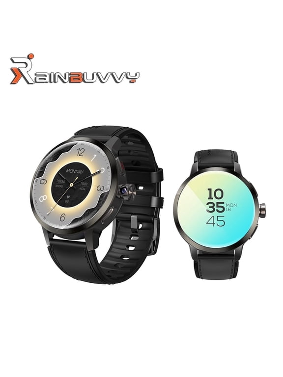 DM82 4G Smart Watch 1.75 Inch AMOLED Round Screen 2GB+16GB Android 8.1 Independent GPS+Beidou Positioning 1520mAh Sleep Monitoring Fitness Tracker Outdoor Sports Watch Black leather strap
