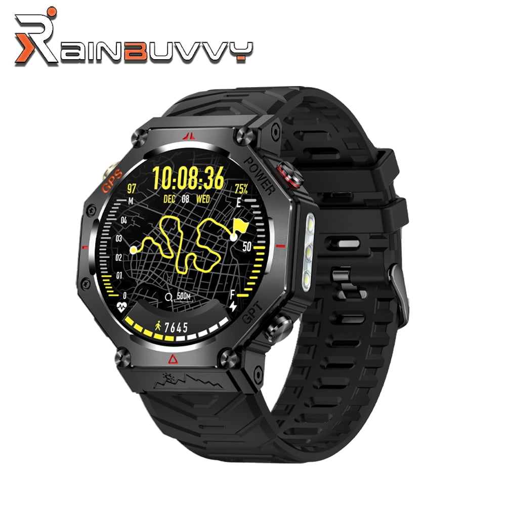 Rainbuvvy KC91 Smart Watch 1.39 Inch GPS 3ATM Waterproof Flashlight Message Notification for Android or iOS Sports Watch