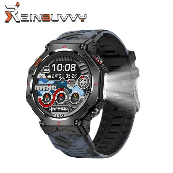 Rainbuvvy KC91 Smart Watch 1.39 inch GPS Track 3ATM Waterproof iOS9.0/Android 4.4 Health Monitoring Flashlight Function Message Notification Smart Sports Watch