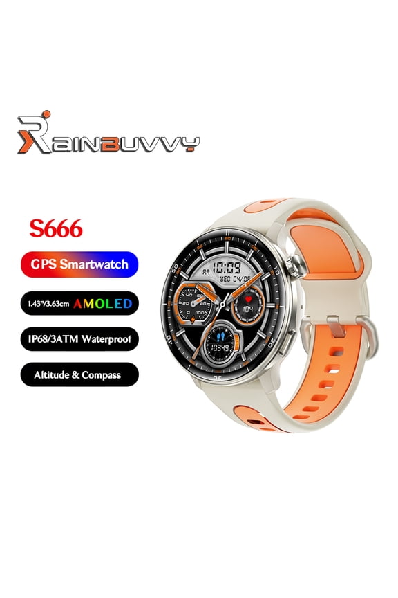 S666 New GPS Smart Watch 1.43 Inch AMOLED HD Screen Android 9.0/iOS9.0 Bluetooth 5.3 Barometric Altitude Monitoring Compass IP68 Waterproof 400mAh Sports Health Monitoring