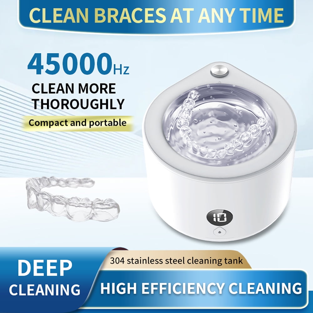 Rainbuvvy SL103-Ultrasonic cleaner Suitable for cleaning (jewelry, braces, dentures, etc.): 150ML capacity: 45000HZ frequency, deep cleaning, timed shutdown, small portable cleaning machine, easy to c