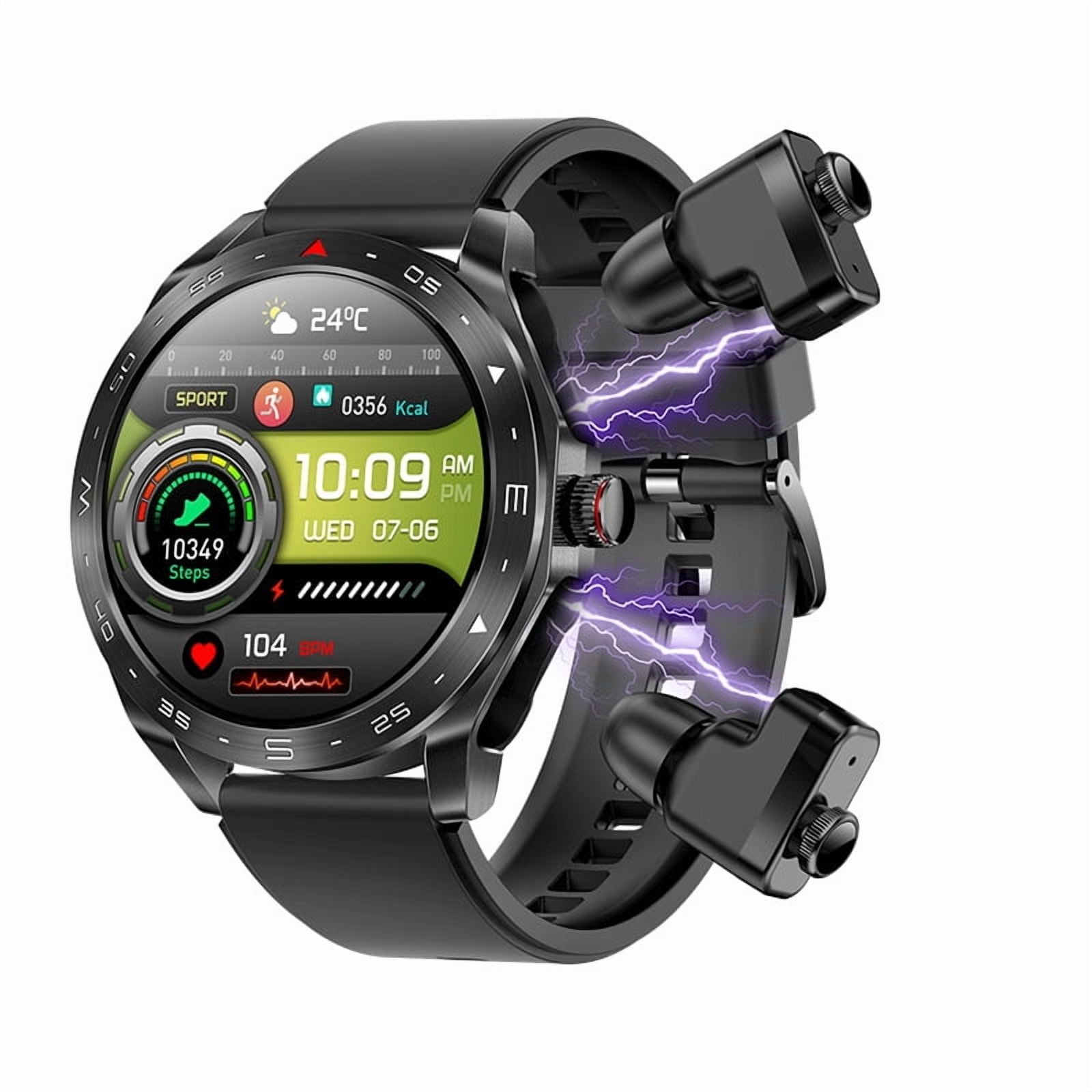 Rainbuvvy T95 Smart Watch 1.52 Inch Portable Earphones Built-in Charging Box Exercise Record Health Monitoring Can Answer/Make Calls Sports Watch (Free Black Silicone Strap with Purchase)