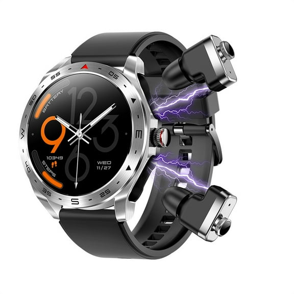 Rainbuvvy T95 Smart Watch 1.52 Inch Portable Earphones Built-in Charging Box Exercise Record Health Monitoring Can Answer/Make Calls Sports Watch (Free Black Silicone Strap with Purchase)