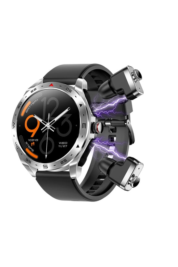 T95 Smart Watch 1.52 Inch Portable Earphones Built-in Charging Box Exercise Record Health Monitoring Can Answer/Make Calls Sports Watch (Free Black Silicone Strap with Purchase)