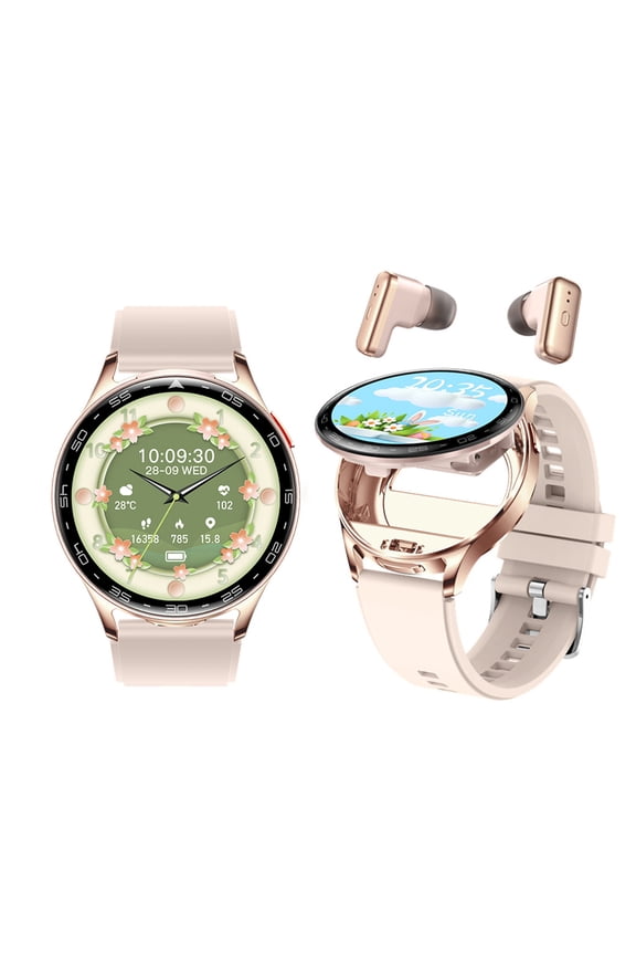 T97 Smart Watch 1.39 Inch Built-in Portable Headphones, 100+ Sports Modes, with Answer/Make Calls, Sports Watch, for iOS/Android Phone (Gold Leather Strap)