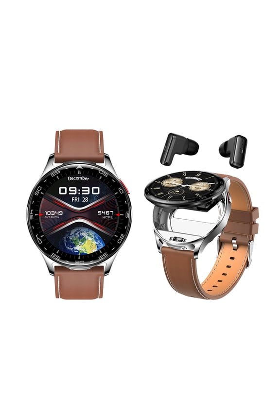 T97 Smart Watch 1.39 Inch Built-in Portable Headphones, 100+ Sports Modes, with Answer/Make Calls, Sports Watch, For iOS/Android Phone (Silver Leather Strap)