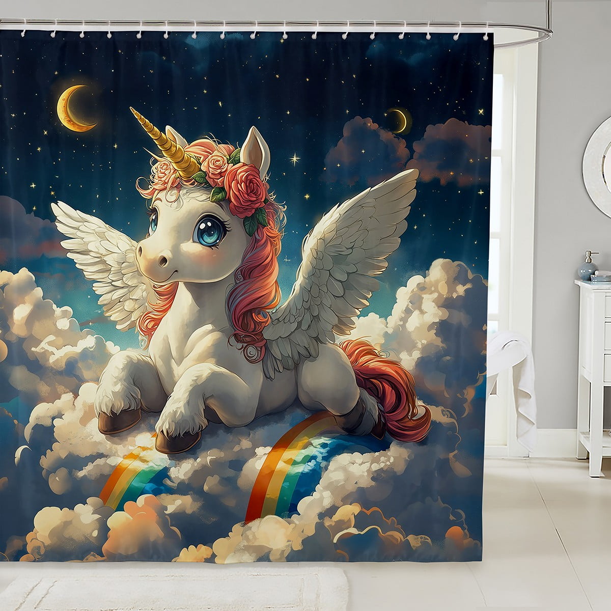 Rainbw Unicorn Bathroom Shower Curtain Sets for Girls Teens Extoic ...