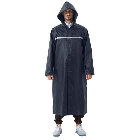 Raincoat 100% Waterproof, the Extra Long Rain Cover with Pockets/Reflective Stripes/Drawstring Hoods/Zipper/Button, 3 Colors, 3 Sizes