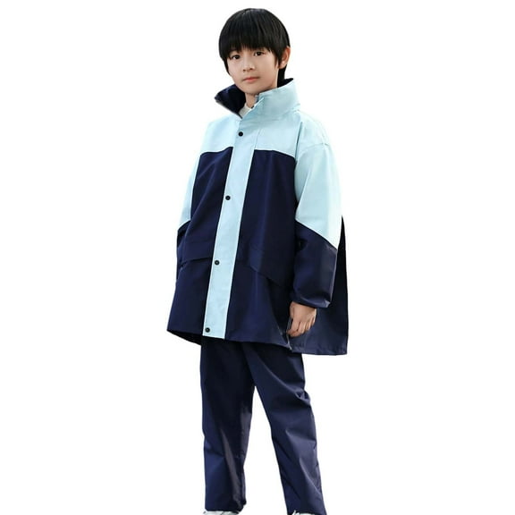 Raincoat Boys Girls Rain Trouser W_aterproof Coat Rain Wear Reusable Hooded Ponchos Cute Cartoon Button Coverall Muddy Play Buddies Hoodie (Sky Blue,6-9 Years)