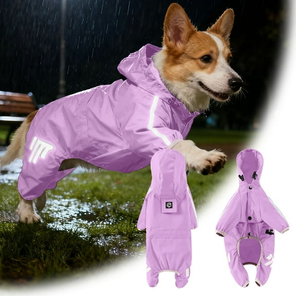Raincoat For Dogs Rainwear Lightweight Adjustable Hooded Rain Jacket For Outdoor Use Safe Night Visibility And In Wet Snowy Conditions
