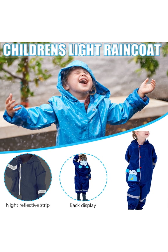 Raincoat Gift for Girls Toddler Rain Suit,Waterproof Kids Rainsuit,Unisex Baby Blue Rain Coat Coverall Save Big