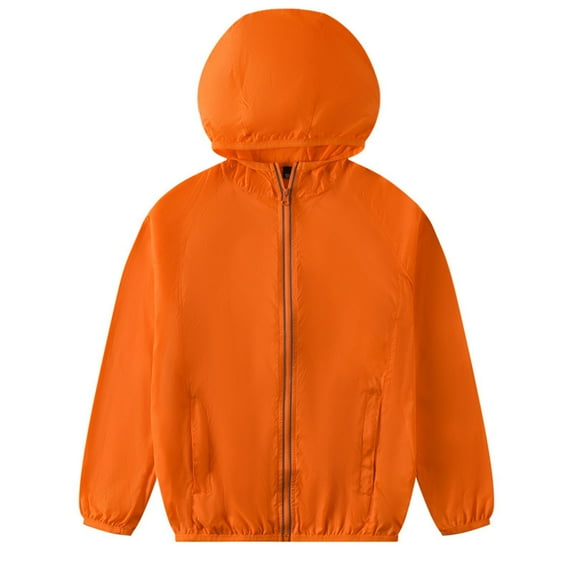 Raincoat Girls Girls Lightweight Sun Jacket Breathable Windbreaker Outerwear Shield Toddler Rain Jacket Orange 6 Years-7 Years