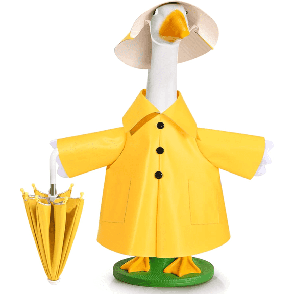 Raincoat Goose Outfit For 23" Lawn Goose Statue - Yellow Spring Summer Yard Clothes With Hooded Button Design, Outdoor Garden Patio Porch Decor