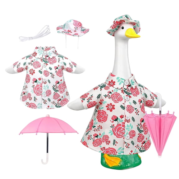 Raincoat Porch Goose Outfits for 23'' Statue, Spring Porch Goose Outfit with Raincoat, Hat, Umbrella for Outdoor Garden Yard Patio Spring Summer Decoration