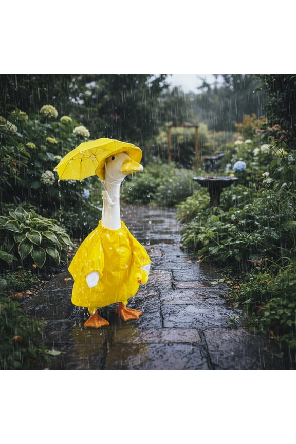 Raincoat Porch Goose Outfits,Summer Lawn Goose Statue Raincoat Costume for 23",Yard Goose Clothes Raincoats Umbrella Hat Outfit (Yellow)