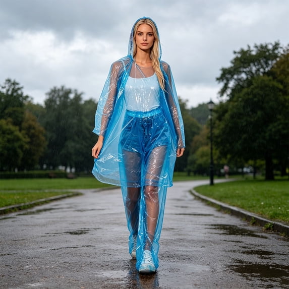 Raincoat Set Disposable 5PC Raincoat and 5PC Pants family pack Adult Rain Ponchos with Hood Raincoats Emergency Waterproof Rainpants Suit(Blue,One Size)
