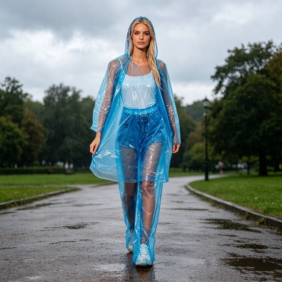 Raincoat Set Disposable 5PC Raincoat and 5PC Pants family pack Adult Rain Ponchos with Hood Raincoats Emergency Waterproof Rainpants Suit(Blue,One Size)