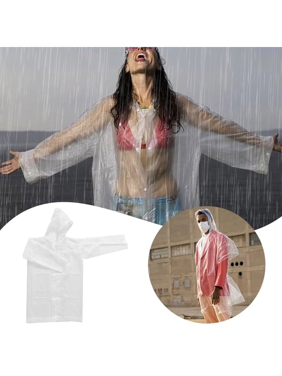 Raincoat - Transparent Rain Pomkkxi Disposable Hooded Rain Jacket for Festivals Concerts Hiking Cycling Camping with Hood, 116 cm, White2