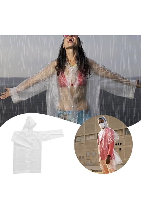 Raincoat Transparent Rain Pomkkxi Disposable Rain Jackets with Hood for Festivals Concerts Hiking Cycling Camping, 116 cm, White2
