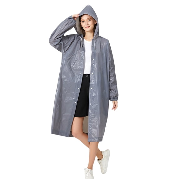 Raincoat Waterproof Rain Coat Poncho Long Rain Jackets Lightweight with Drawstring Hood for Men Women (Gray 1 Pack)