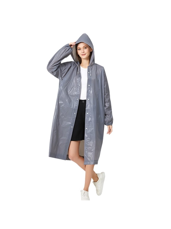 Raincoat Waterproof Rain Coat Poncho Long Rain Jackets Lightweight with Drawstring Hood for Men Women (Gray 1 Pack)