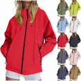 thumbnail image 1 of Raincoat for Women Mesh Lining Waterproof Hooded Pocket Zipper Jacket Outdoor Mountaineering Clothing Sports Jacket Windbreaker Travel Jacket Red S-4XL, 1 of 9