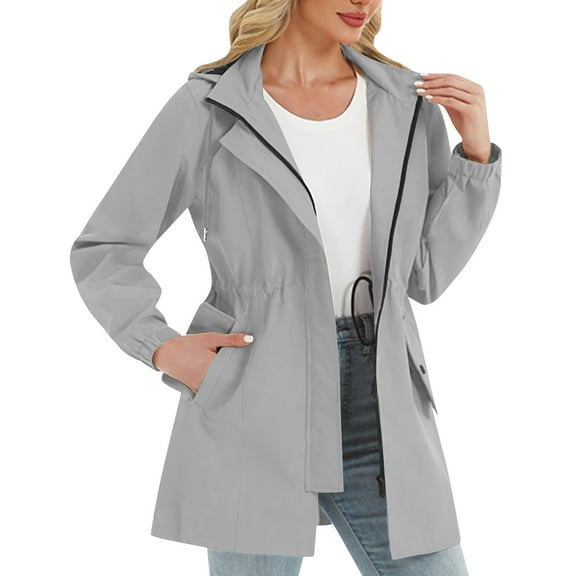Raincoat Women Waterproof Long Hooded Trench Coats Lined Windbreaker Travel Jacket， Outdoor Sports Waterproof Drawstring Pocket Detachable Hooded Jacket S-XXL