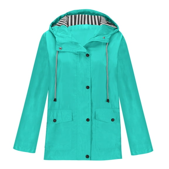 Raincoat Women Waterproof Long Hooded Trench Coats Windbreaker Travel Jacket Navy XXXXXL