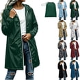 thumbnail image 1 of Raincoat Women Waterproof Windbreaker Rain Jacket Fashion Mid Length Outerwear Solid Color Winter Rainproof Hooded Long Sleeve Raincoat Jacket for Outdoor, 1 of 9