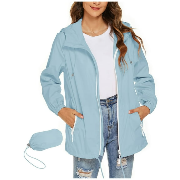 Raincoat Womens Waterproof Lightweight Rain Jacket Windbreaker Packable Hooded Rain Coats Outdoor Running Jacket Outdoor Trench Coat Hooded Raincoats with Pocket