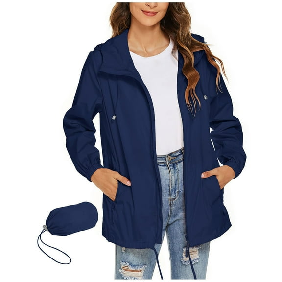 Raincoat Womens Waterproof Lightweight Rain Jacket Windbreaker Packable Hooded Rain Coats Outdoor Running Jacket Outdoor Trench Coat Hooded Raincoats with Pocket