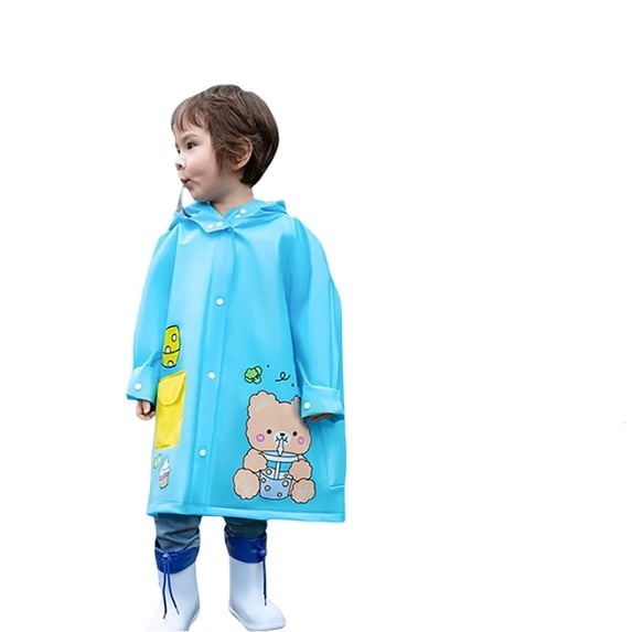 Raincoat for Boys Girls Hooded Cartoon Buttoned Thick Poncho Waterproof Windproof Full Body Kids Rain Gear