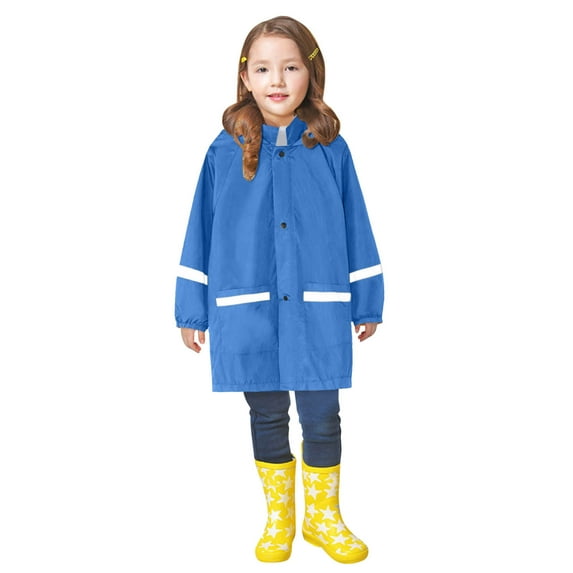 Raincoat for Girls Children's Boys Girls Button Rain Jacket Hooded Windproof Raincoat Kids Long Sleeve Hoodie Trench Kids Raincoat Blue 4-5 Years