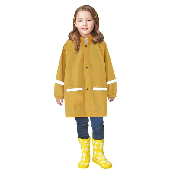 Raincoat for Girls Children's Boys Girls Button Rain Jacket Hooded Windproof Raincoat Kids Long Sleeve Hoodie Trench Kids Raincoat Yellow 4-5 Years