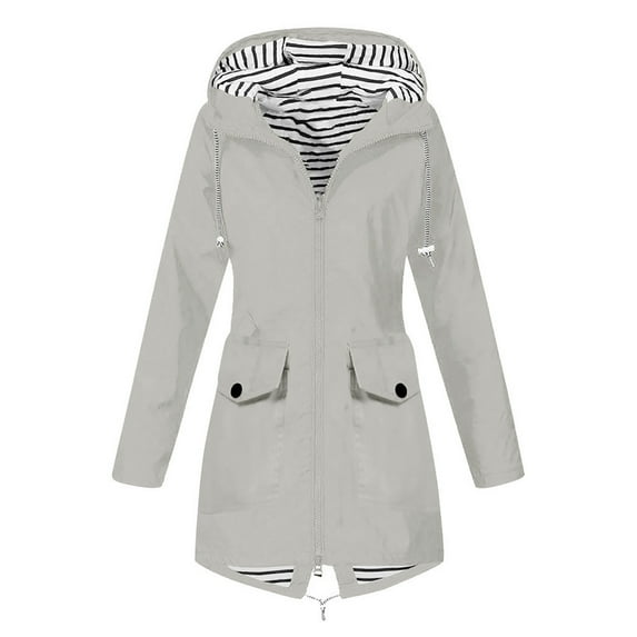 Raincoat for Women Solid Striped Lined Rain Jackets Waterproof Outdoor Plus Size Hooded Lightweight Rain Coats