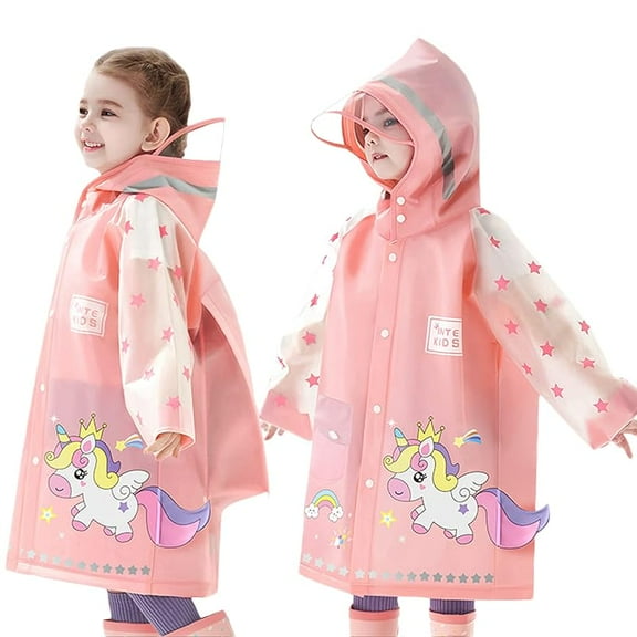 Raincoats Children, Rain Poncho Boys Girls Waterproof Rain Jackets with Backpack Cover Outdoor Transparent Rain Clothing with Portable Bag, Size 2XL 9-10 Years