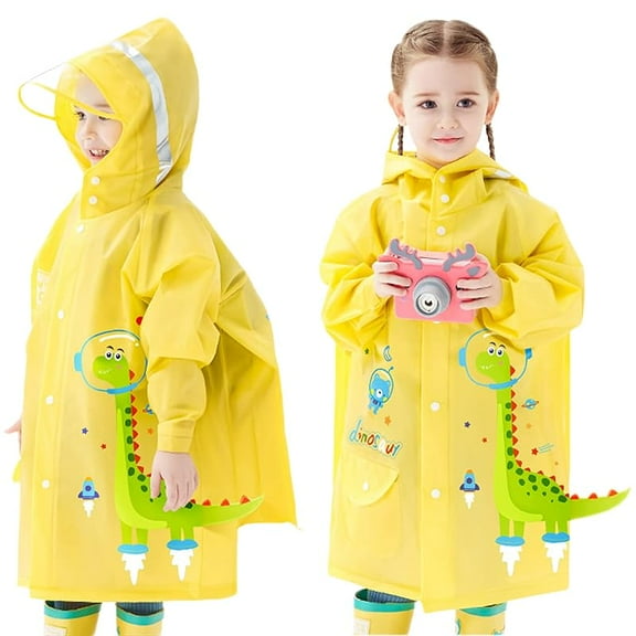 Raincoats Children, Rain Poncho Boys Girls Waterproof Rain Jackets with Backpack Cover Outdoor Transparent Rain Clothing with Portable Bag, Size 2XL 9-10 Years